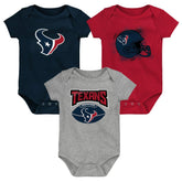 Outerstuff Infant Navy/Red/Heathered Gray Houston Texans 3-Pack Game On Bodysuit Set